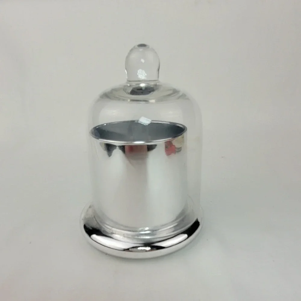 Silver Chrome Glass Cloche Candle Holder Clear Dome Pedestal Decor